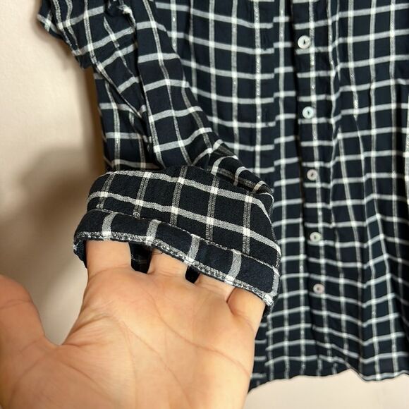 Lee Cooper Black and White Plaid Cold Shoulder Button Down Shirt size S- EUC - Picture 5 of 7